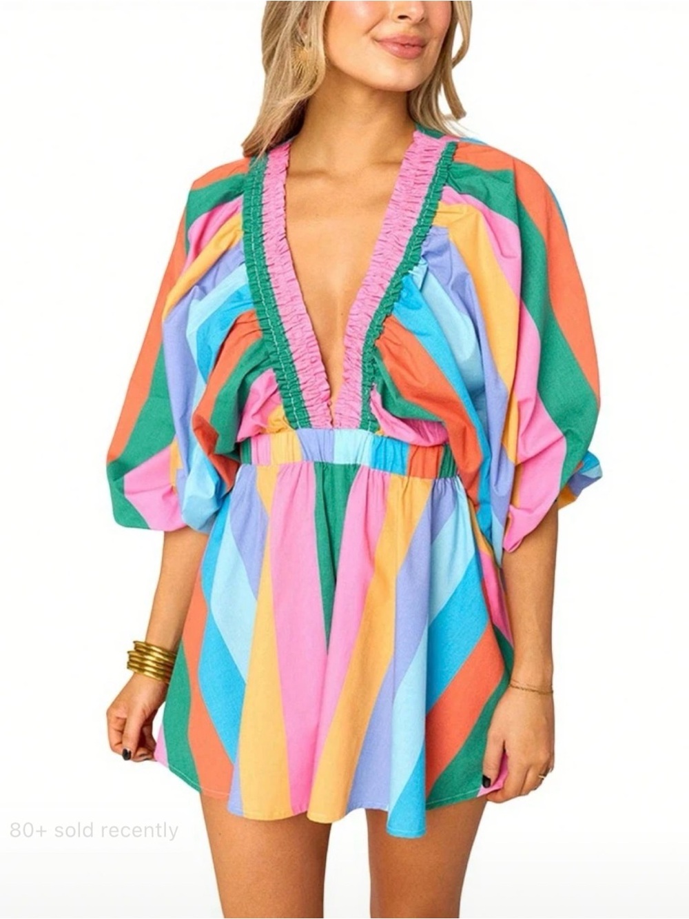 Colorblock Plunge Romper - Multicolor Stripe